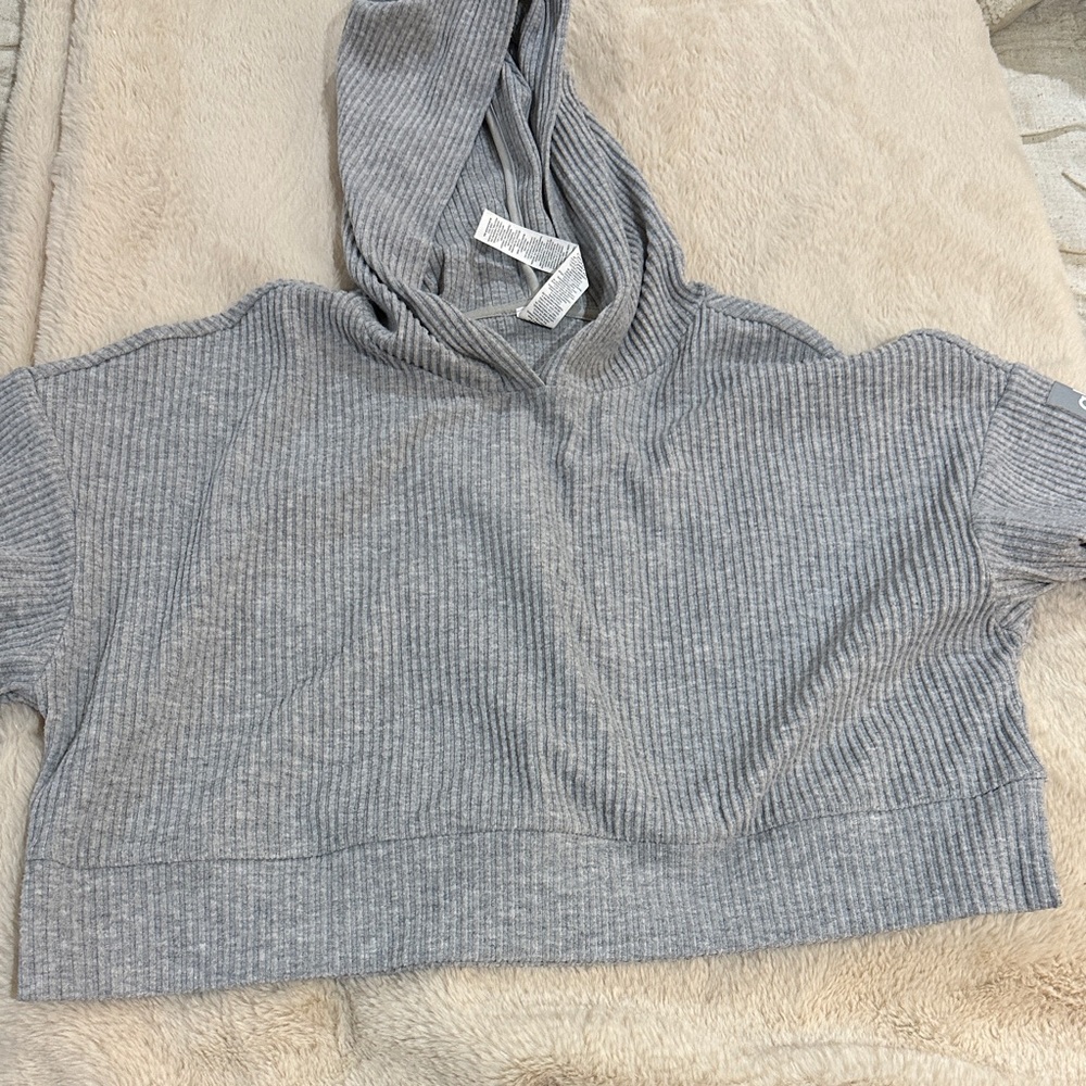 Alo Yoga Gray Ribbed Hoodie